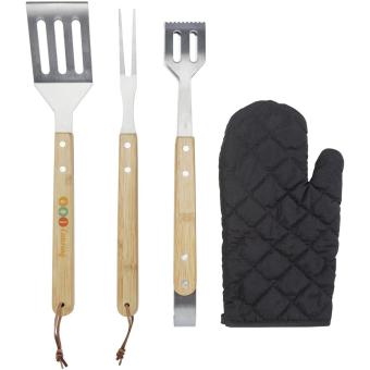 Gril 3-piece BBQ tools set and glove Black