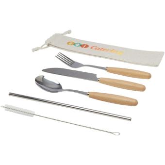 Root 5-piece stainless steel and beech wood cutlery set Nature