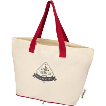Sierra 140 g/m² Faltbare Tragetasche aus GRS recycelter Baumwolle 12L, natur Natur,rot