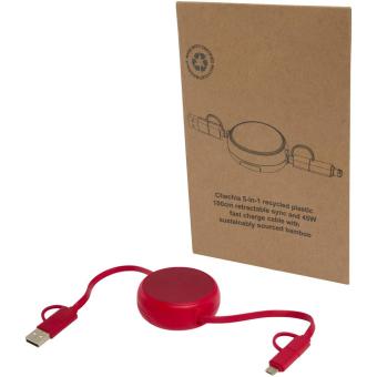 Alasia 5-in-1 100 cm recycled plastic and aluminium retractable data sync and 45W fast charge cable 