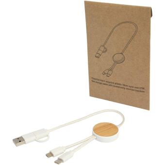 Chechia 5-in-1 recycled plastic 30 cm data sync and 27W fast charge cable with bamboo details 