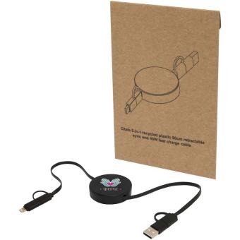 Citala 5-in-1 recycled plastic 90 cm retractable data sync and 40W fast charge cable Black