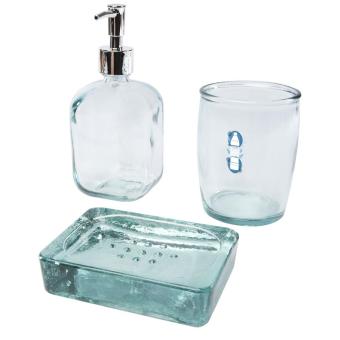 Jabony 3-teiliges Badezimmer-Set aus recyceltem Glas Transparent