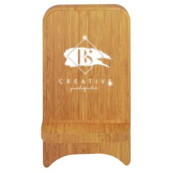 SCX.design W26 10W wooden wireless charging phone stand with light-up logo Timber