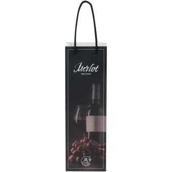 Handmade 170 g/m2 integra paper wine bottle bag with plastic handles White/black