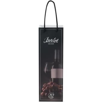 Handgefertigte 170 g/m² Weinflaschentüte aus Integra-Papier mit Kunststoff Kordelgriffen – 12 × 9 × 37 cm Weiß/schwarz
