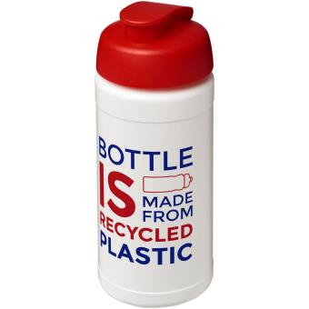 Baseline 500 ml recycelte Sportflasche mit Klappdeckel Weiß/rot