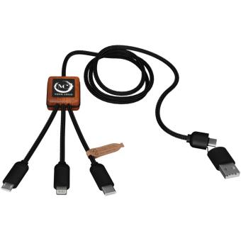 SCX.design C38 5-in-1 rPET light-up logo charging cable with squared wooden casing Timber