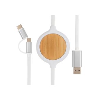 XD Collection 3-in-1 cable with 5W bamboo wireless charger White