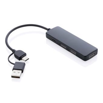 XD Collection RCS recycelter USB-Hub mit Dual-Input Schwarz