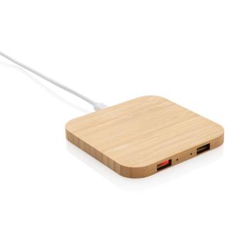 XD Collection Bamboo 10W wireless charger with USB Brown