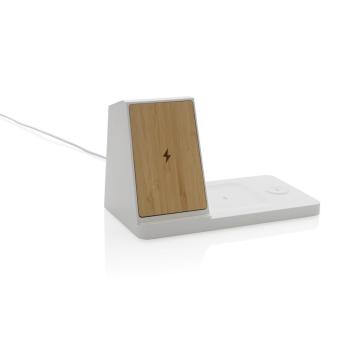 XD Xclusive Ontario recycled plastic & bamboo 3-in-1 wireless charger White