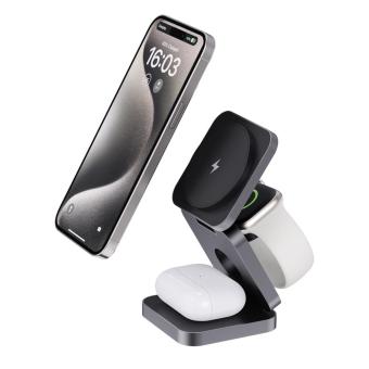 XD Xclusive Terra faltbares 3-in-1 15W Charger aus RCS rec. Aluminium Grau