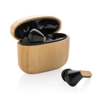 XD Collection Bamboo TWS earbuds with RCS recycled plastic Brown