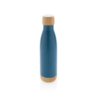 XD Collection Vacuum stainless steel bottle with bamboo lid and bottom Aztec blue