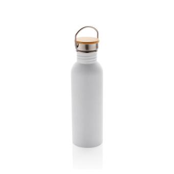 XD Collection Moderne Stainless-Steel Flasche mit Bambusdeckel Weiß