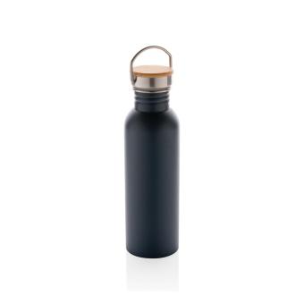 XD Collection Moderne Stainless-Steel Flasche mit Bambusdeckel Blau