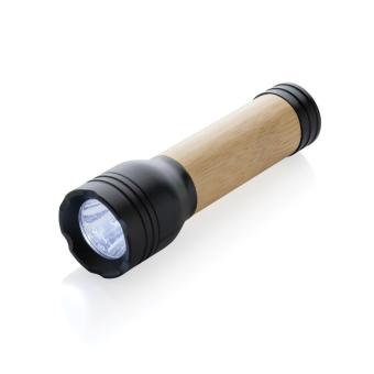 XD Collection Lucid 1W RCS certified recycled plastic & bamboo torch Black/brown