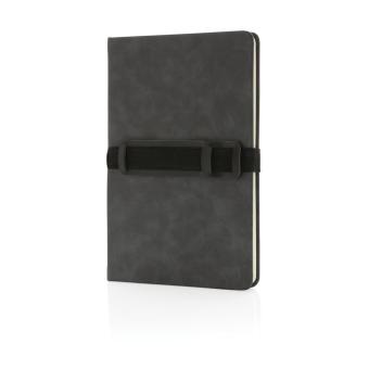 XD Collection Deluxe Hardcover PU Notizbuch mit Handy- und Stiftehalter Grau