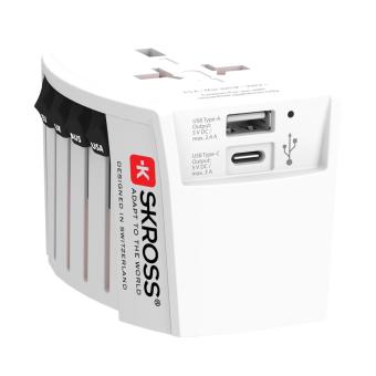 SKROSS World Travel Adapter MUV 2-pole with USB A and C White