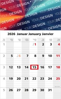 1-Monatskalender (Einblatt): Praktischer Überblick mit dreisprachigem Kalendarium und großzügiger Werbefläche – inklusive 4C-Digitaldruck Light grey
