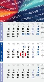 3-Monatskalender (Einblatt): Moderner portooptimierter Einblatt-Monatskalender mit Design-Kalendarium in Blau und großzügiger Werbefläche – inklusive 4C-Digitaldruck Light grey