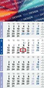 4-Monatskalender (Einblatt): Portooptimierter Einblatt-Monatskalender mit Design-Kalendarium in Blau und großzügiger Werbefläche – inklusive 4C-Digitaldruck Light grey
