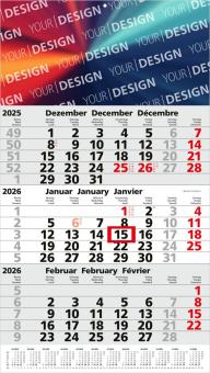 3-Monatskalender (Einblatt): Portooptimierter Einblatt-Monatskalender mit perforierten Blättern, Jahreskalendarium und großzügiger Werbefläche – inklusive 4C-Digitaldruck Light grey