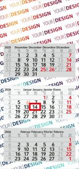 3-Monatskalender (Mehrblock): Mehrblock-Monatskalender mit Kalendarium aus Recyclingpapier und Werbefläche auf der kompletten Rückwand – inklusive 4C-Digitaldruck Light grey