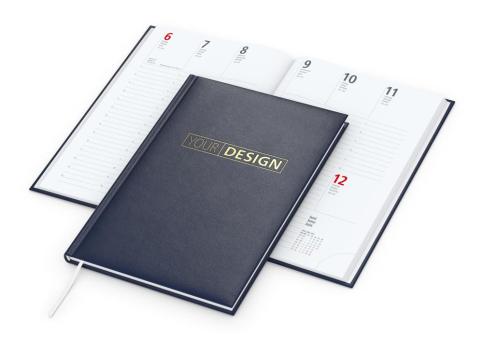 Wochenkalender (Buchkalender): Eleganter A5-Wochentimer mit wattierter Hardcover-Buchdecke und 128 Seiten – inklusive Prägung Dark blue | Gold