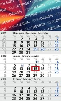 3-Monatskalender (Einblatt): Preiswerter Einblatt-Monatskalender mit modernem Design, großzügiger Werbefläche und brillanter Werbung – inklusive 4C-Digitaldruck Light grey | Aztec blue