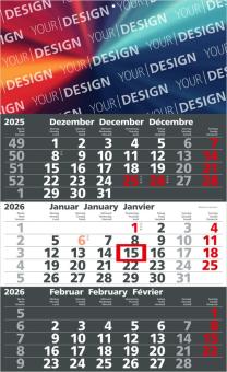 3-Monatskalender (Einblatt): Kostengünstiger Einblatt-Monatskalender mit farbigem Design, großzügiger Werbefläche und hochwertiger Werbung – inklusive 4C-Digitaldruck Anthracite