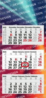 3-Monatskalender (Mehrblock): Klassischer Mehrblock-Monatskalender mit Werbefläche auf der kompletten Rückwand und perforierten Kalenderblöcken – inklusive 4C-Digitaldruck Light grey | Austria