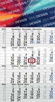 4-Monatskalender (Einblatt): Preiswerter Einblatt-Monatskalender mit großzügiger Werbefläche und modernem Design, individuell gestaltbar – inklusive 4C-Digitaldruck Light grey | Aztec blue