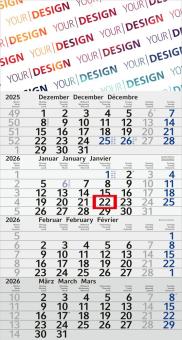 4-Monatskalender (Einblatt): Kalendarium aus Recyclingpapier mit „Blauer Engel“-Zertifizierung, großzügige Werbefläche – inklusive 4C-Digitaldruck Light grey | Aztec blue