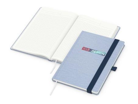 Notizbuch (Hardcover): Notizbuch mit 192 Seiten aus 100 % Recyclingpapier („Blauer Engel“), Einband aus recyceltem Ozeanplastik und PET, individuelle Veredelung – inklusive Siebdruck-Digital Aztec blue
