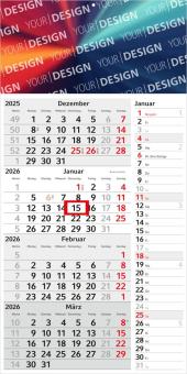 4-Monatskalender (Einblatt): Portooptimierter Einblatt-Monatskalender mit Streifenkalendarium, großzügiger Werbefläche und hochwertiger Werbung – inklusive 4C-Digitaldruck Light grey
