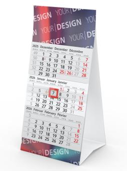 Tischkalender (3-Monatskalender): Kostengünstiger Tisch-Aufstellkalender mit zusätzlicher großer Werbefläche auf der Rückseite – inklusive 4C-Digitaldruck Light grey