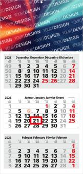 3-Monatskalender (Mehrblock): Preiswerter Mehrblock-Monatskalender mit großzügiger Werbefläche am Kopf und hochwertiger Werbung – inklusive 4C-Digitaldruck Hellgrau
