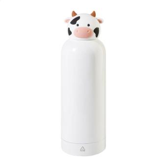 ZooSip kids insulated bottle, cow White/blue pusher
