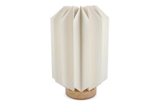 Coollux foldable paper LED lamp Eos on wooden base, 25 cm (letterbox size) Nature