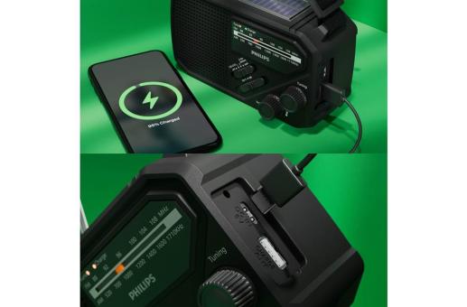 Enjoy Technology Philips TAR1609 Notfallradio mit analogem FM/AM-Tuner und Taschenlampe Schwarz