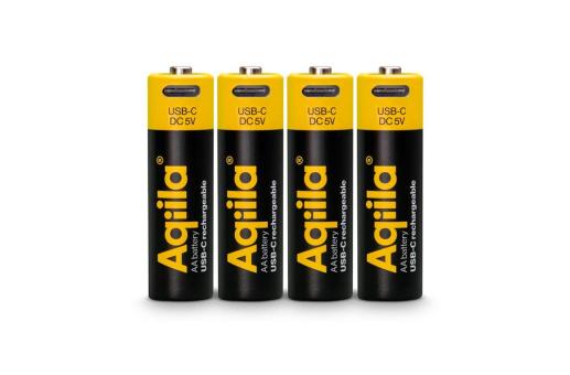 Aqiila Rechargeable USB-C Batteries AA 2000mAh 4-pack Black