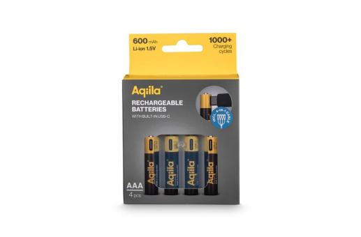 Aqiila Rechargeable USB-C Batteries AAA 600mAh 4-p Black