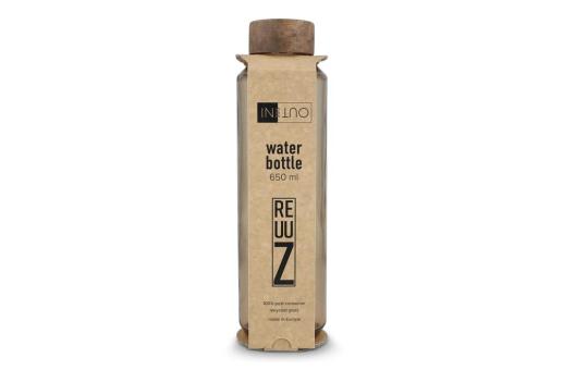 InSideOut Recycelte Glaswasserflasche ReuuZ mit Holzverschluss 650 ml Braun