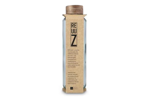 InSideOut Recycelte Glaswasserflasche ReuuZ mit Holzverschluss 650 ml Transparent