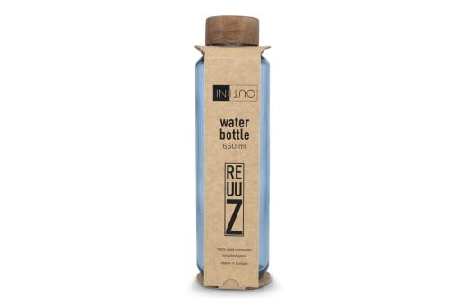 InSideOut Recycelte Glaswasserflasche ReuuZ mit Holzverschluss 650 ml Transparent hellblau