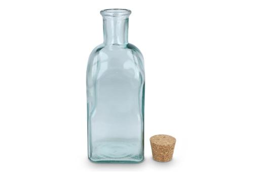 InSideOut Square Recycled Glass Water Bottle ReuuZ with Cork Stopper 500ml Transparent