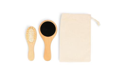 Schima superba Holz Pinsel &amp; Spiegel Set Natur