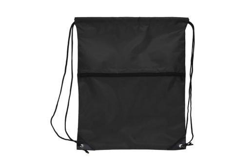 Kordelzugtasche 210T R-PET mit Reißverschluss Schwarz
